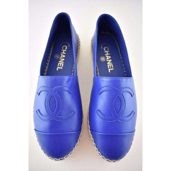 Chanel 19C Blue Lambskin Leather CC Logo Double Sole Espadrille Ballet Flat 35 - Picture 8 of 12